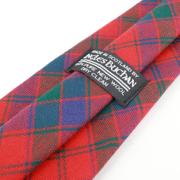 Ingles Buchan Tie Men Red Blue Green Plaid Wool Classic Scotland - Picture 10 of 12